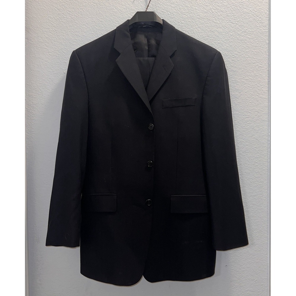 Calvin Klein Suit Mens Black 3 Button 100% Wool Pants Flat Front Notch MIP